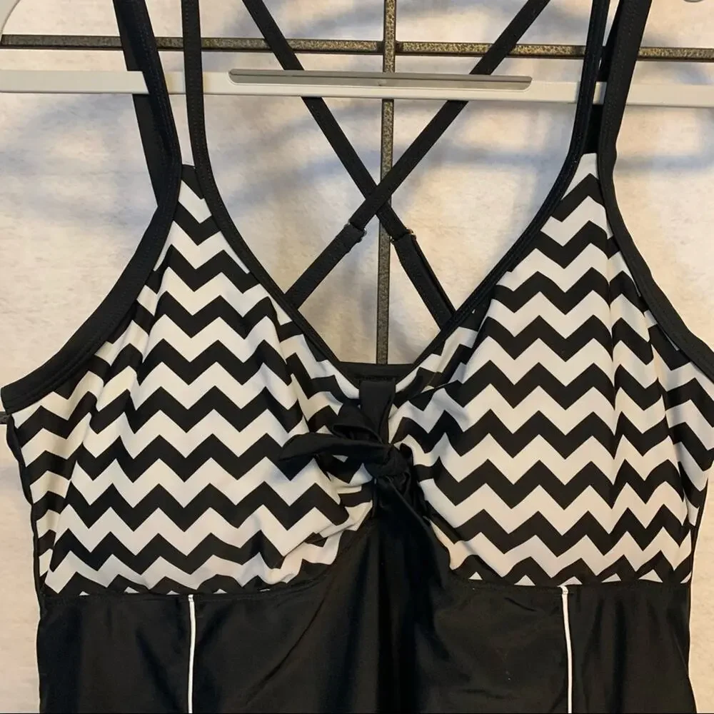 Swim Dress Black‎ and White Chevron Pattern